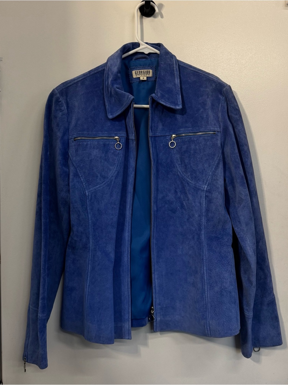 Georgiou Studio Blue 100% Leather Jacket Western Suede Style Boho Y2K Sz 10